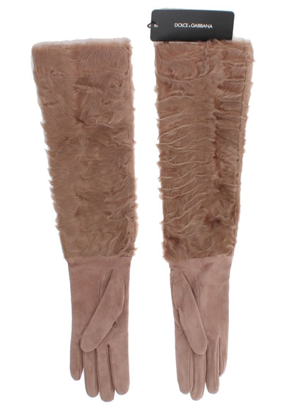 Dolce & Gabbana Beige Wildleder Xiangao Pelz Ellenbogenhandschuhe