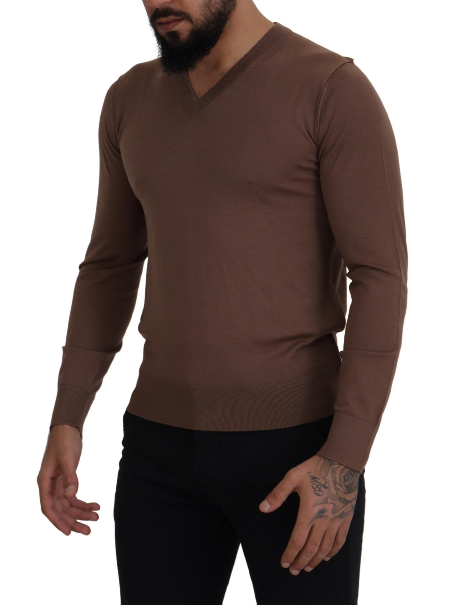 Dolce & Gabbana Brauner Pullover mit V-Ausschnitt aus Wolle für Männer