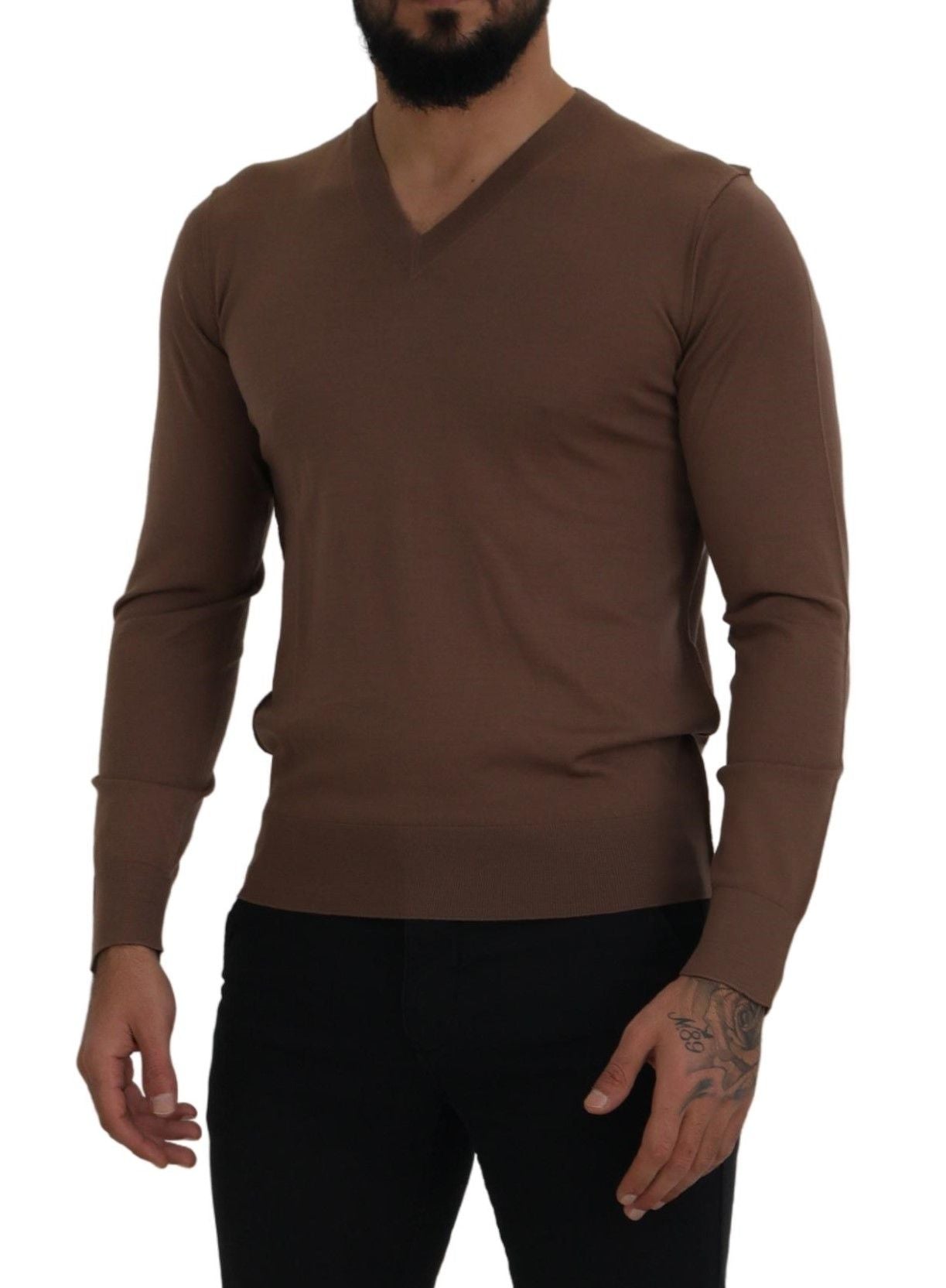Dolce & Gabbana Brauner Pullover mit V-Ausschnitt aus Wolle für Männer