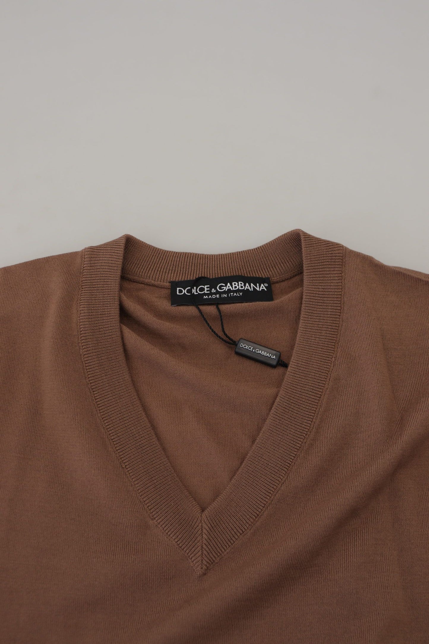 Dolce & Gabbana Brauner Pullover mit V-Ausschnitt aus Wolle für Männer