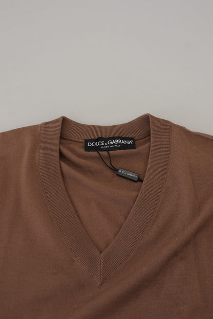 Dolce & Gabbana Brauner Pullover mit V-Ausschnitt aus Wolle für Männer