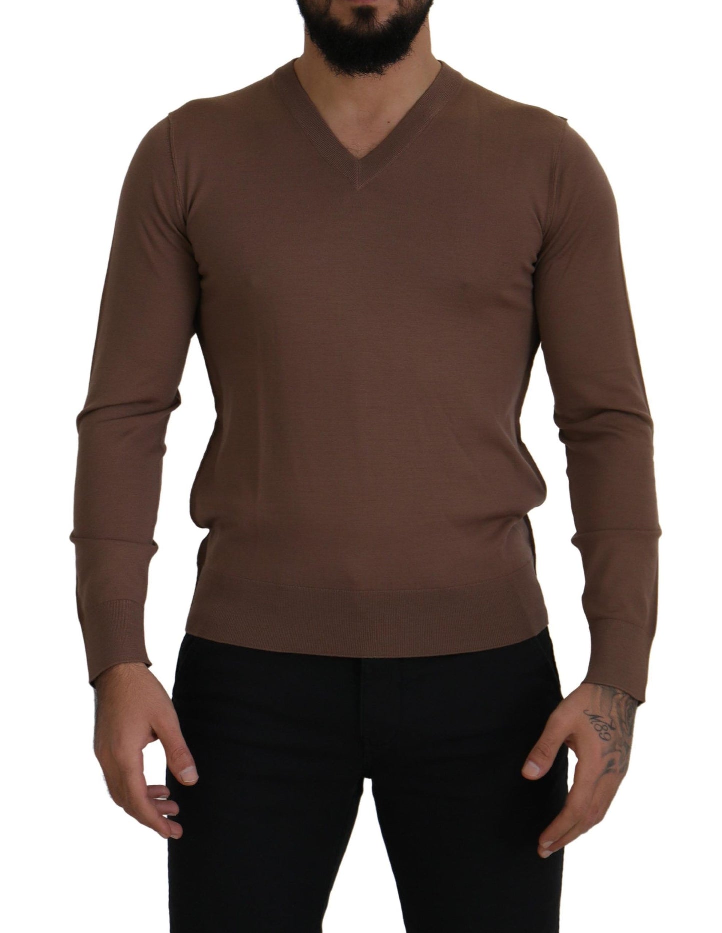 Dolce & Gabbana Brauner Pullover mit V-Ausschnitt aus Wolle für Männer