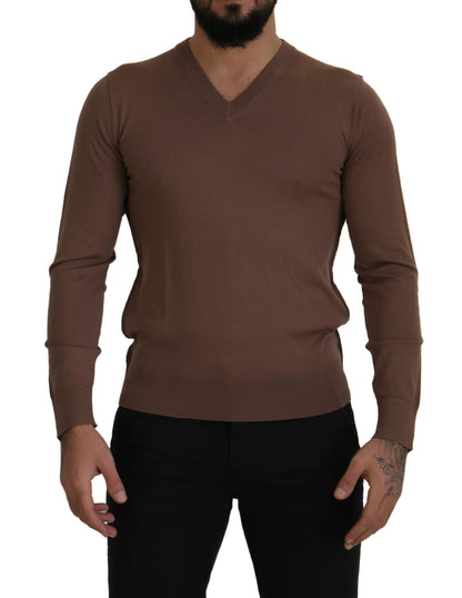Dolce & Gabbana Brauner Pullover mit V-Ausschnitt aus Wolle für Männer