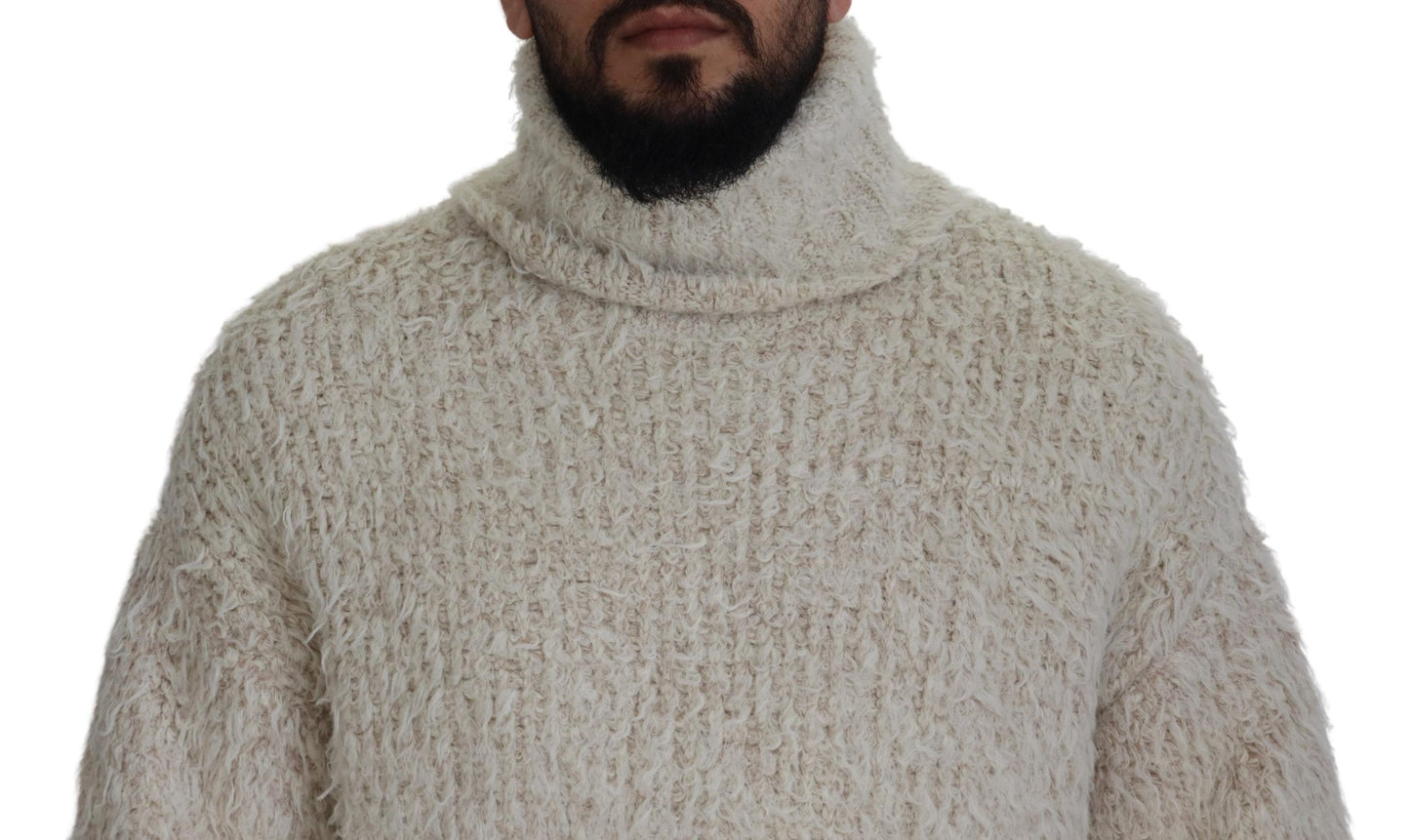 Dolce & Gabbana Rollkragenpullover aus cremefarbenem Wollstrick