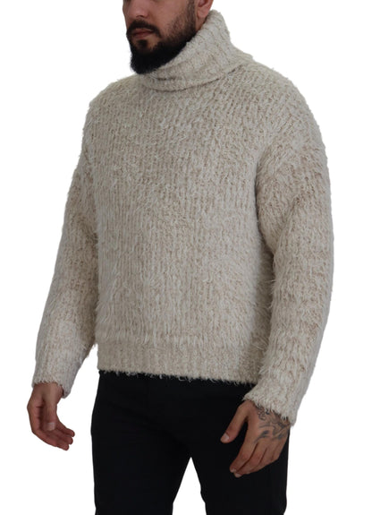 Dolce & Gabbana Rollkragenpullover aus cremefarbenem Wollstrick