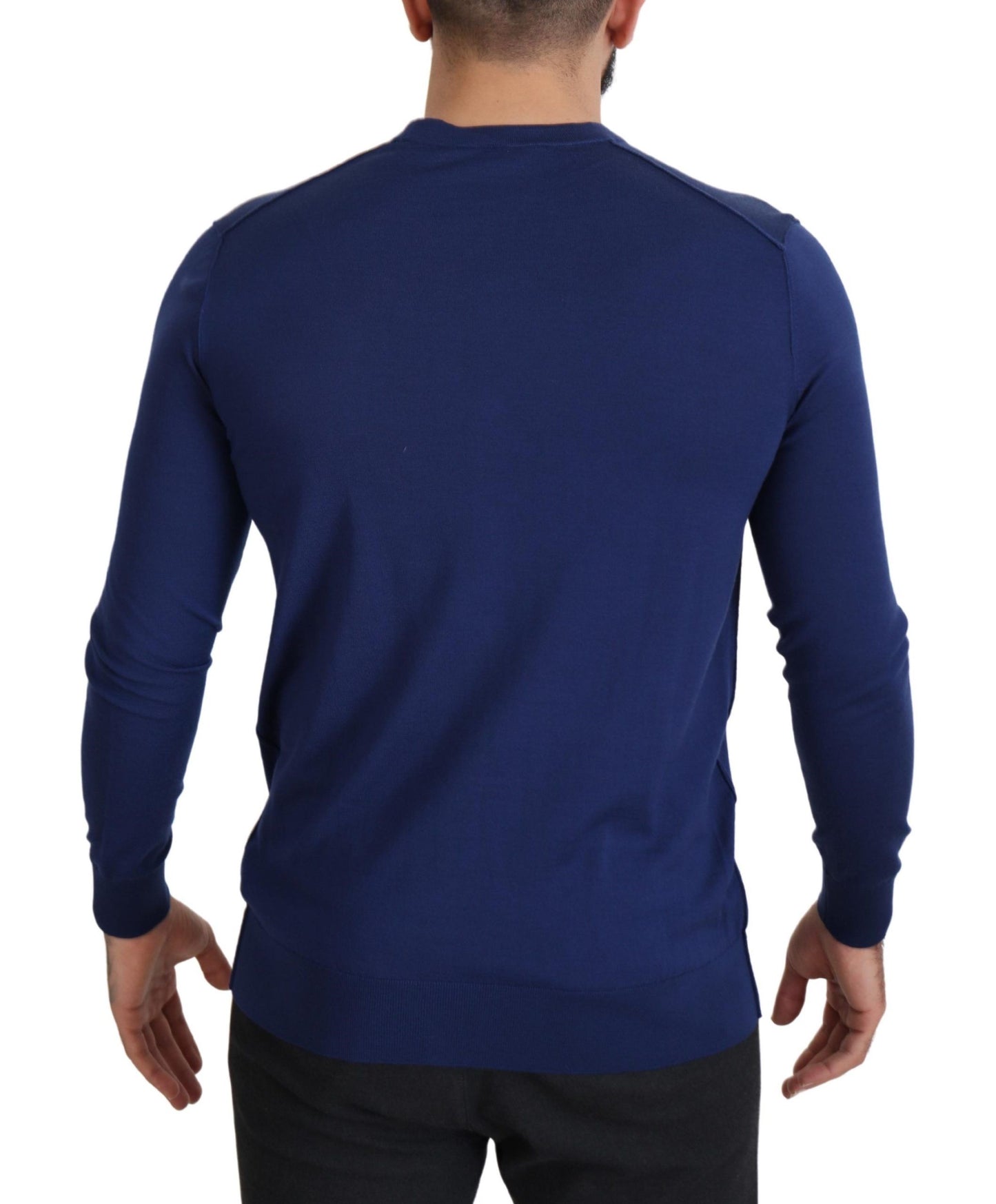 Dolce & Gabbana Blaue Wollstrickjacke mit V-Ausschnitt und Knopfleiste