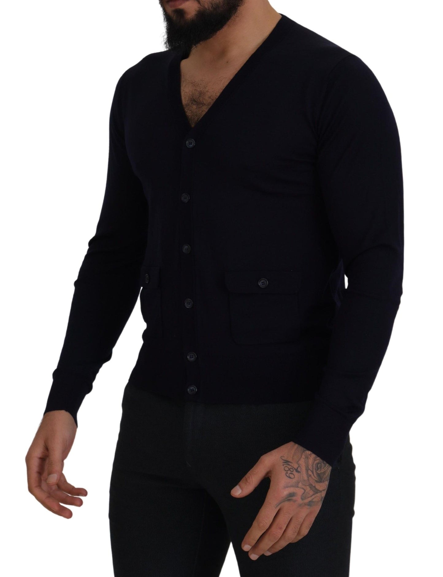 Dolce & Gabbana Blaue STAFF Daunen-Strickjacke aus Wolle