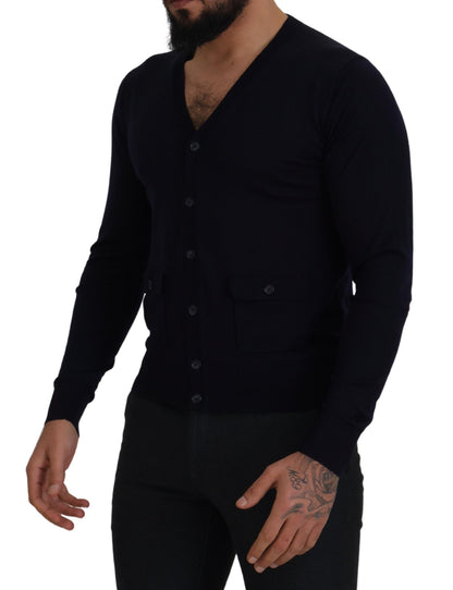 Dolce & Gabbana Blaue STAFF Daunen-Strickjacke aus Wolle
