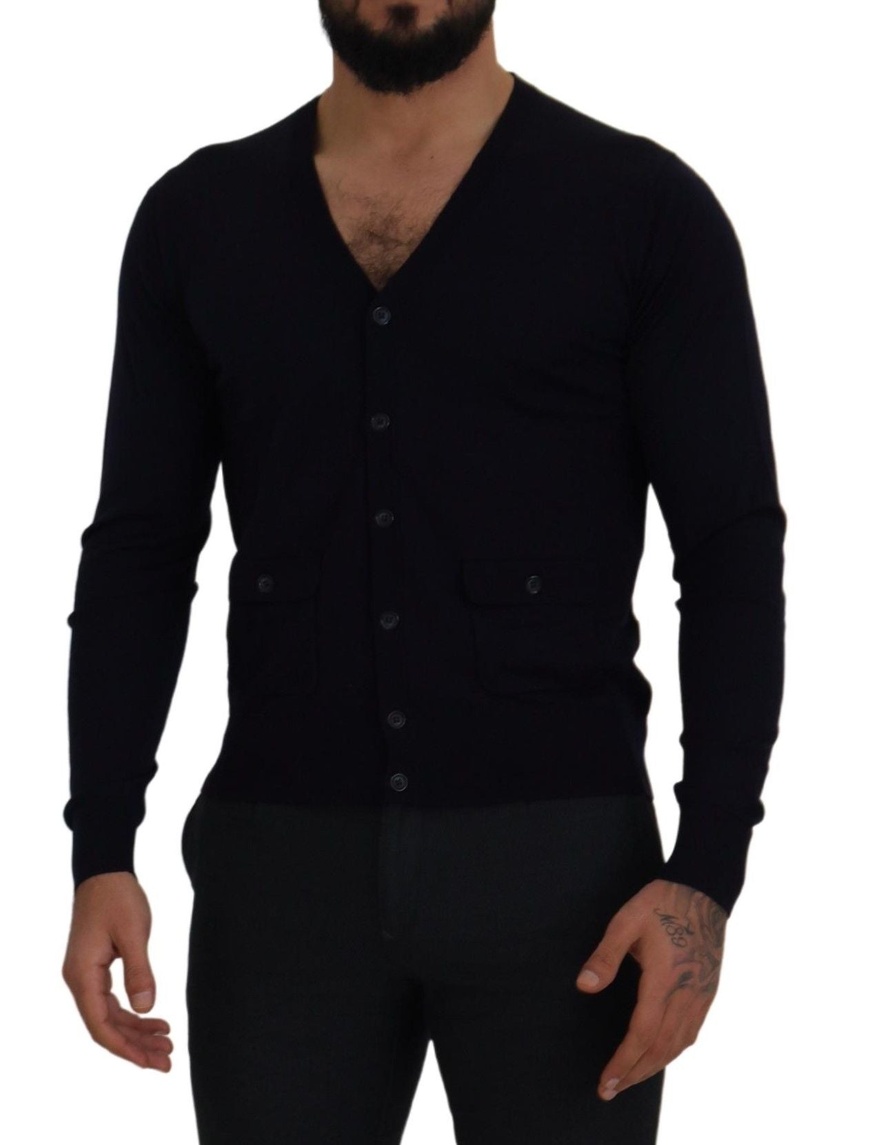 Dolce & Gabbana Blaue STAFF Daunen-Strickjacke aus Wolle