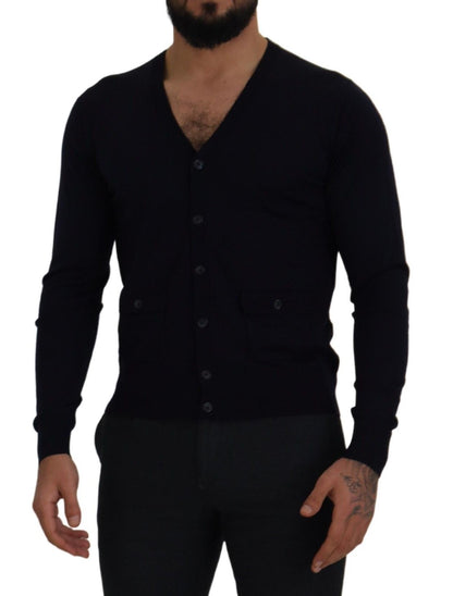 Dolce & Gabbana Blaue STAFF Daunen-Strickjacke aus Wolle