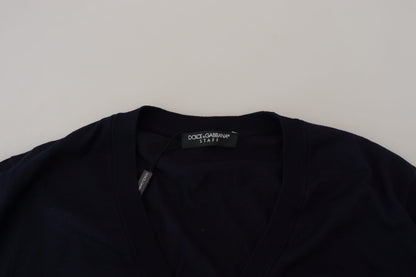 Dolce & Gabbana Blaue STAFF Daunen-Strickjacke aus Wolle