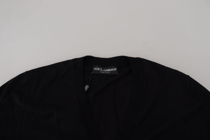 Dolce & Gabbana Schwarze Strickjacke aus Wolle mit Knopfleiste
