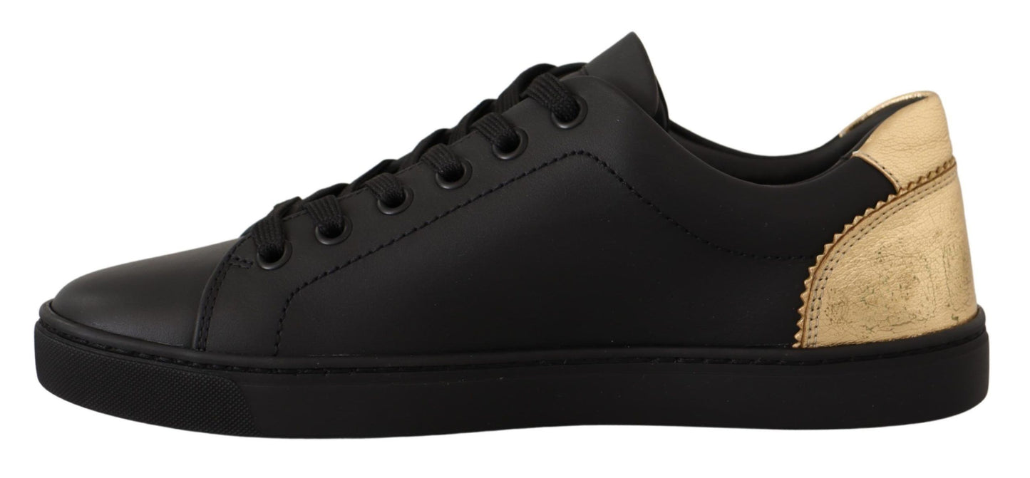 Dolce & Gabbana Schwarz Gold Leder Low Top Sneakers Damen Schuhe