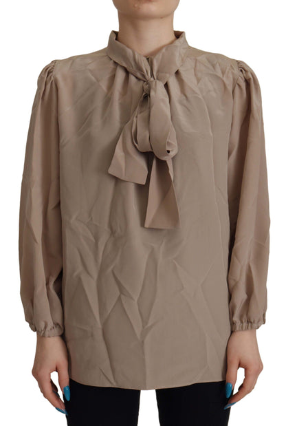 Dolce & Gabbana Braunes Taillenband Ärmel Ascot Kragen Top Bluse