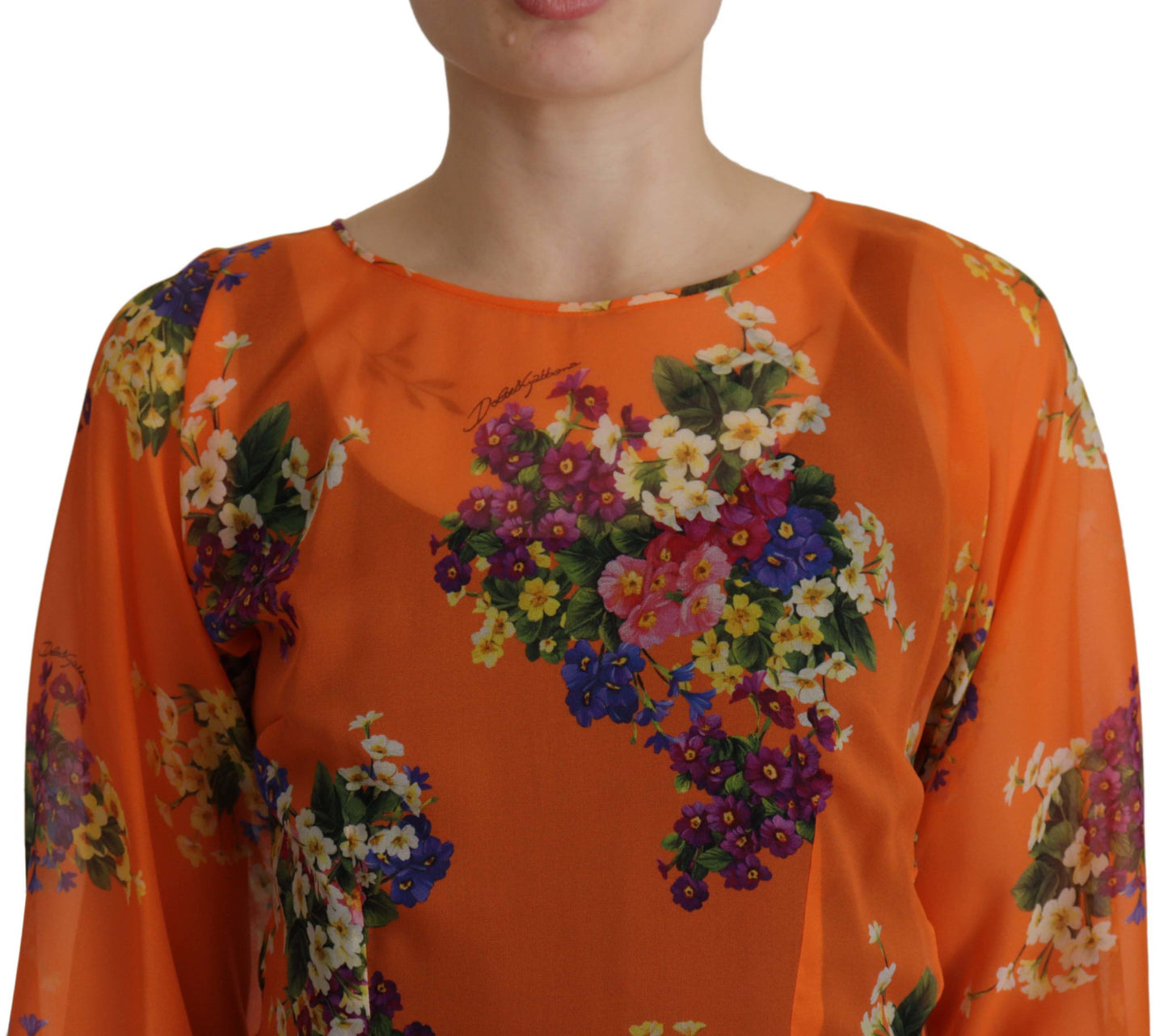 Dolce & Gabbana Orangefarbene Langarmbluse mit Blumendruck