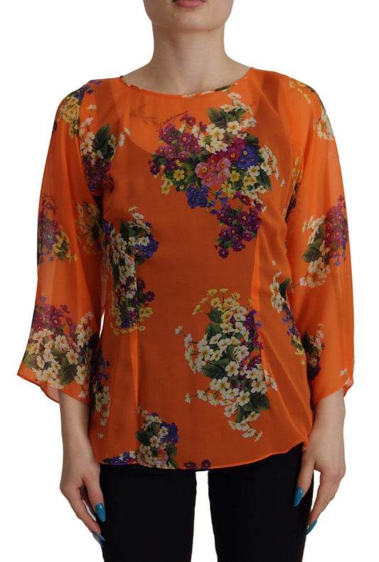 Dolce & Gabbana Orangefarbene Langarmbluse mit Blumendruck