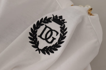 Dolce & Gabbana Weißes T-Shirt-Top mit verschönertem Halsausschnitt
