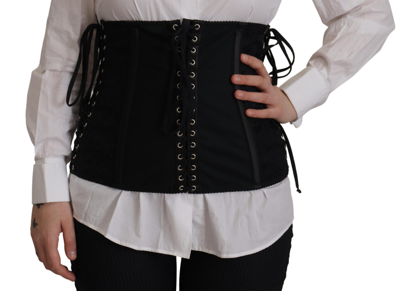 Dolce & Gabbana Schwarzes Korsett Gürtel Stretch Taille Riemen Top