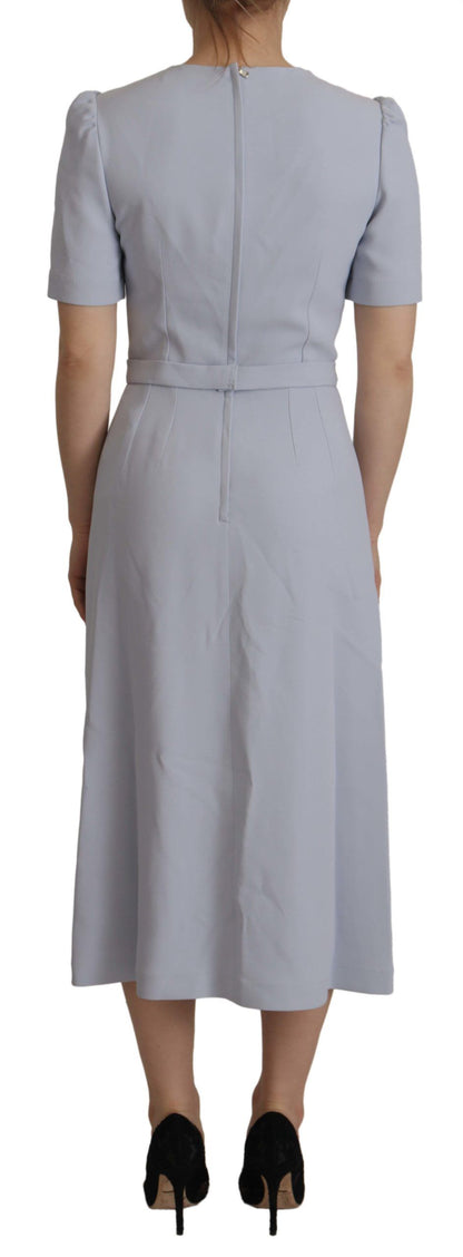 Dolce & Gabbana Blaues Midi-Kleid aus Viskose mit Blumenapplikationen