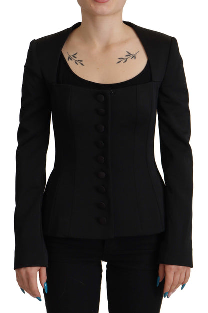 Dolce & Gabbana Schwarze Slim Fit Jacke mit langen Ärmeln und Schnappverschluss