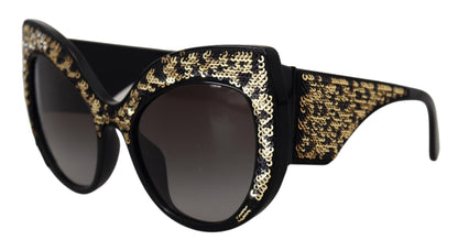 Dolce & Gabbana Schwarz Gold Pailletten Schmetterling Polarisierte Sonnenbrille DG4326