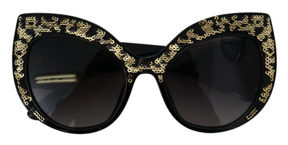 Dolce & Gabbana Schwarz Gold Pailletten Schmetterling Polarisierte Sonnenbrille DG4326