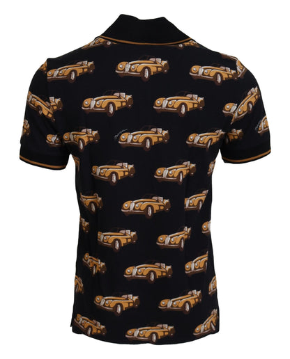 Dolce & Gabbana Schwarzes Kurzarm-Polo-T-Shirt mit Autodruck