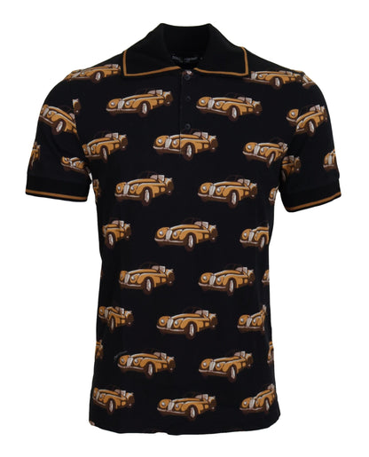 Dolce & Gabbana Schwarzes Kurzarm-Polo-T-Shirt mit Autodruck