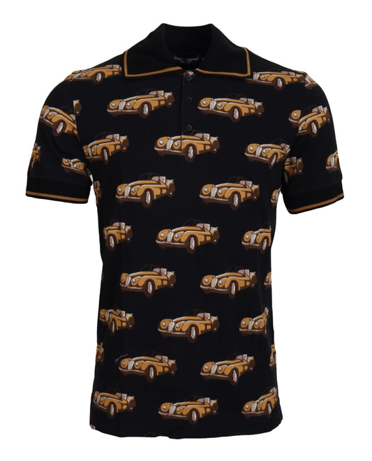Dolce & Gabbana Schwarzes Kurzarm-Polo-T-Shirt mit Autodruck