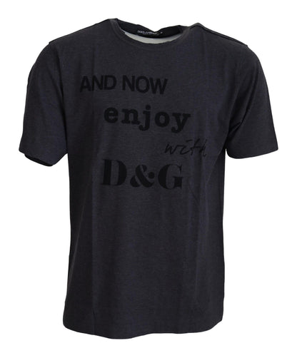Dolce & Gabbana Graues Kurzarm-T-Shirt mit Rundhalsausschnitt aus Baumwolle