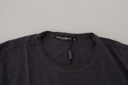 Dolce & Gabbana Graues Kurzarm-T-Shirt mit Rundhalsausschnitt aus Baumwolle