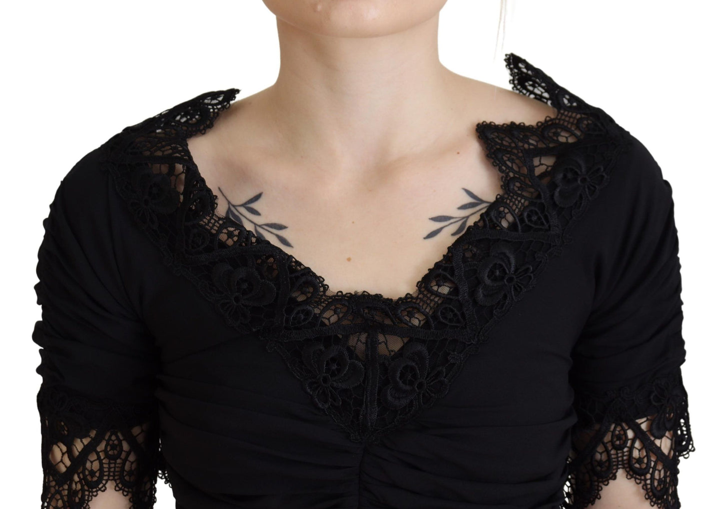 Dolce & Gabbana Schwarzes Midi-Bodycon-Kleid aus Seide mit Spitze
