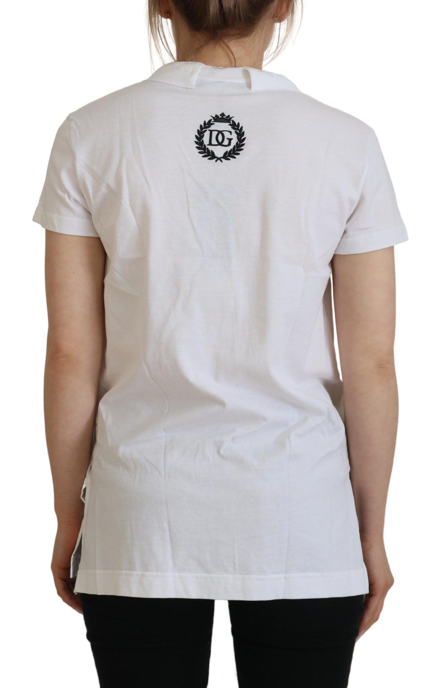 Dolce & Gabbana Weißes Kurzarm-Top mit V-Ausschnitt aus Baumwolle Bluse T-Shirt