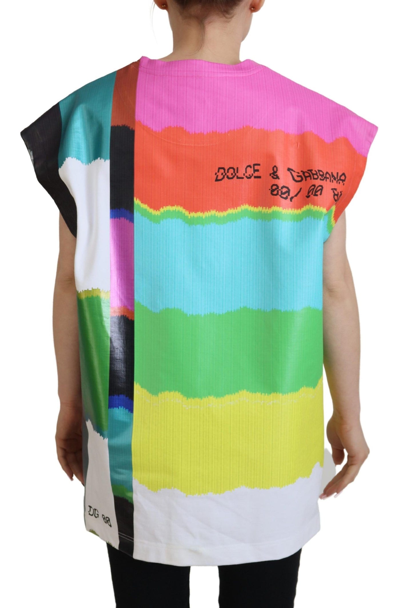 Dolce & Gabbana Multicolor TV Print Bluse Baumwoll-T-Shirt