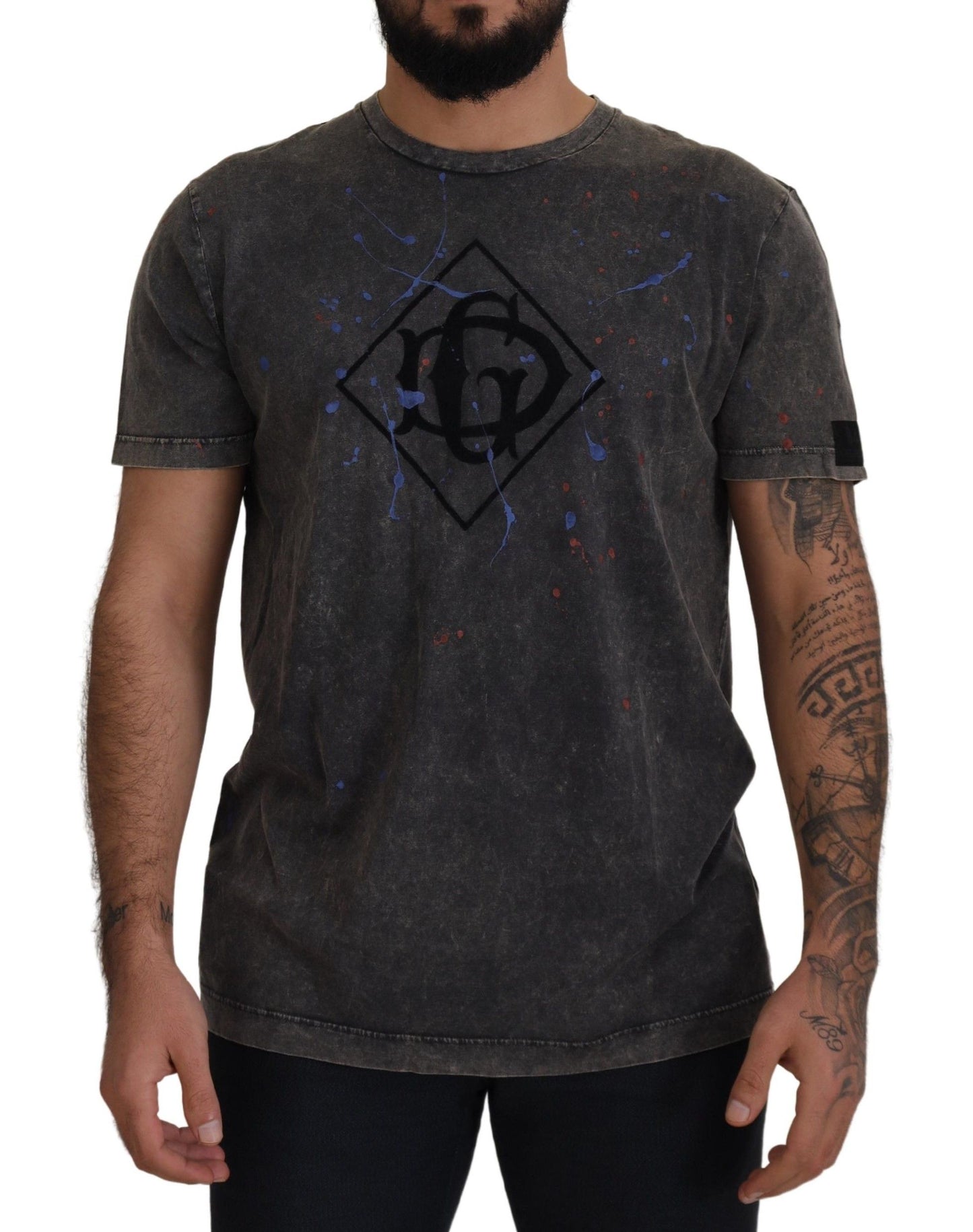 Dolce & Gabbana Graues DG-Logo-T-Shirt mit verfärbtem Effekt