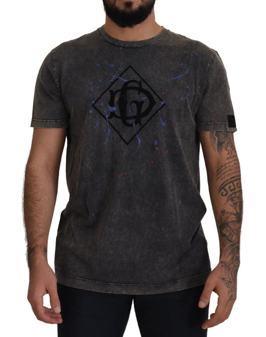 Dolce & Gabbana Graues DG-Logo-T-Shirt mit verfärbtem Effekt