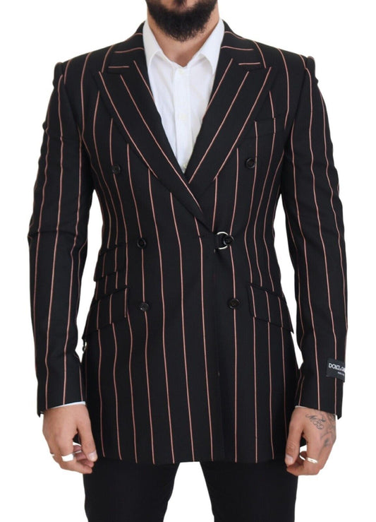 Dolce & Gabbana Schwarzer gestreifter Viskose-Blazer mit zwei Brüsten