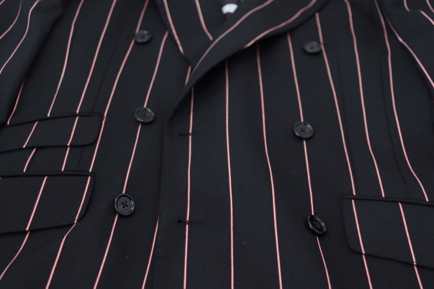 Dolce & Gabbana Schwarzer gestreifter Viskose-Blazer mit zwei Brüsten