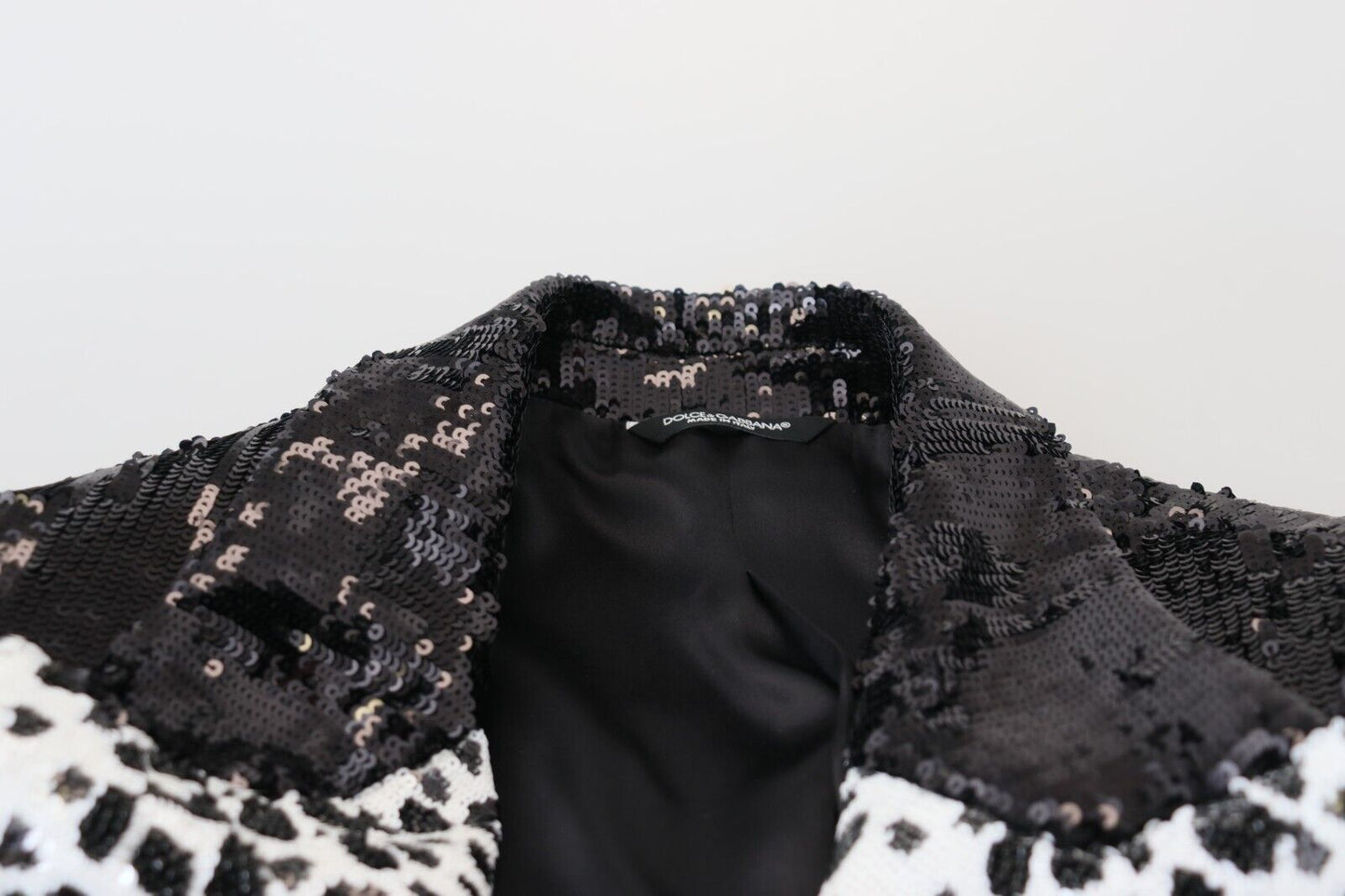 Dolce & Gabbana Schwarzer Pailletten-Blazer aus Nylon mit Kuhmuster