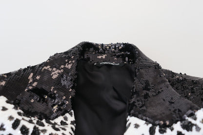 Dolce & Gabbana Schwarzer Pailletten-Blazer aus Nylon mit Kuhmuster