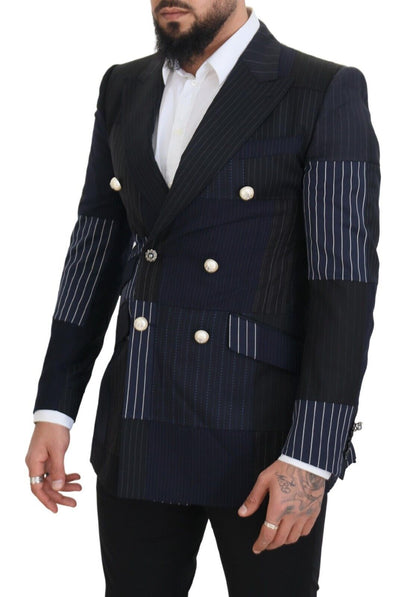 Dolce & Gabbana Blauer Woll-Patchwork-Blazer im Zweireiher