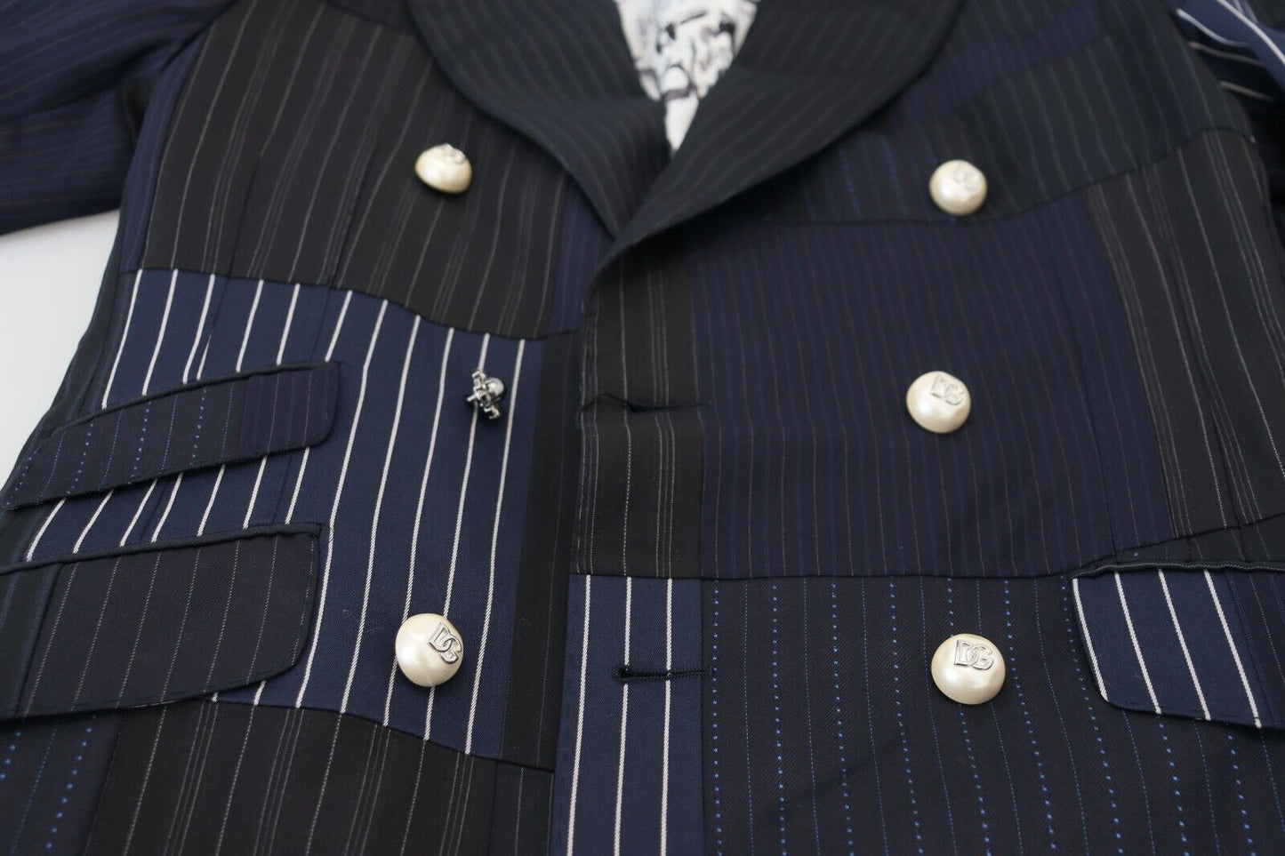 Dolce & Gabbana Blauer Woll-Patchwork-Blazer im Zweireiher