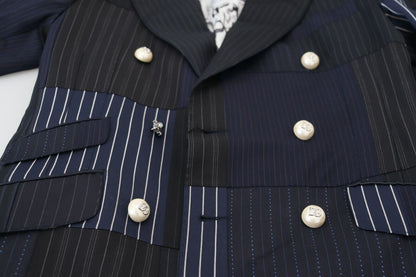 Dolce & Gabbana Blauer Woll-Patchwork-Blazer im Zweireiher