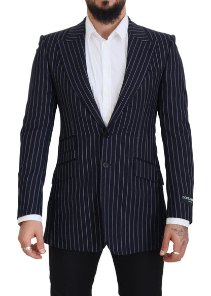 Dolce & Gabbana Dunkelblau gestreifter einreihiger Blazer aus Wolle