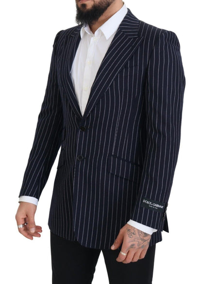 Dolce & Gabbana Dunkelblau gestreifter einreihiger Blazer aus Wolle