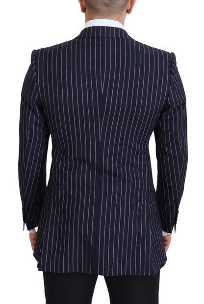 Dolce & Gabbana Dunkelblau gestreifter einreihiger Blazer aus Wolle