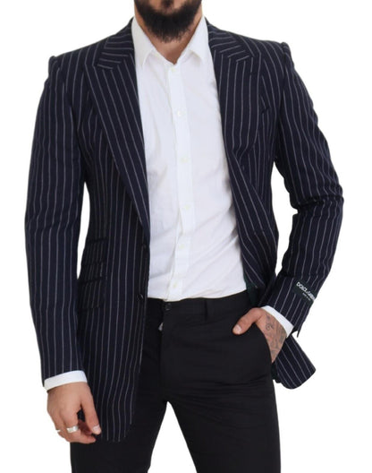 Dolce & Gabbana Dunkelblau gestreifter einreihiger Blazer aus Wolle
