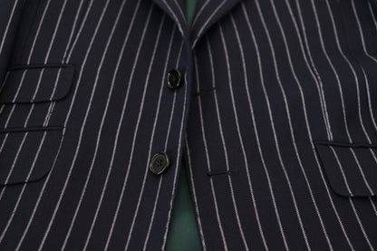 Dolce & Gabbana Dunkelblau gestreifter einreihiger Blazer aus Wolle
