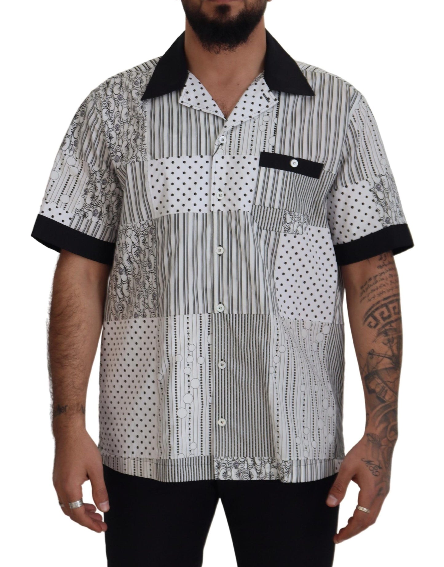Dolce & Gabbana Weiß Schwarz Gemustertes Button Down Hemd