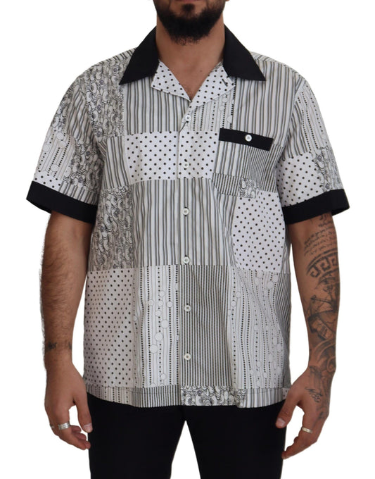 Dolce & Gabbana Weiß Schwarz Gemustertes Button Down Hemd